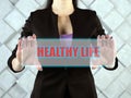 HEALTHY LIFE text in futuristic screen. AÃÂ healthy lifestyleÃÂ is one which helps to keep and improve people`sÃÂ healthÃÂ and well-